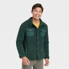 Men's Tall Sherpa Long Sleeve Shacket - Goodfellow & Co Dark Green