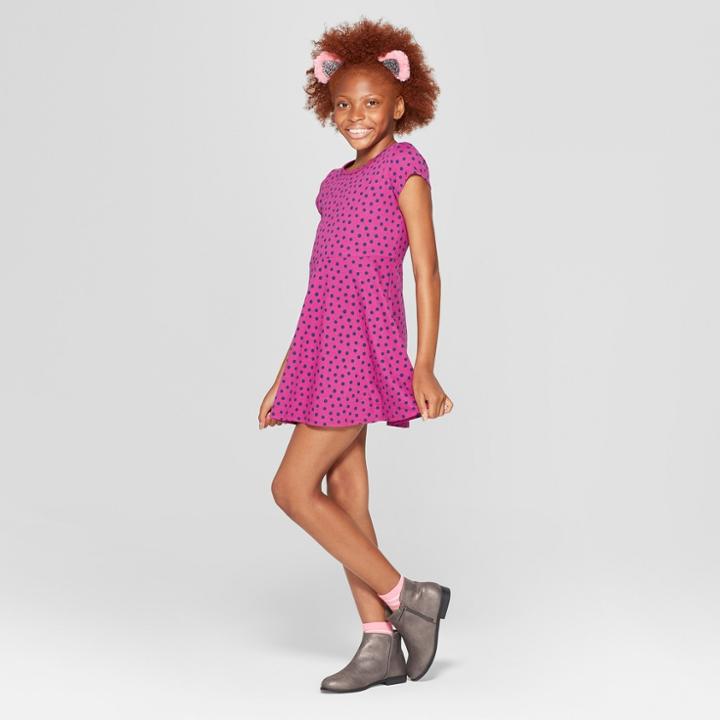 Girls' Short Sleeve Polka Dot Knit Dress - Cat & Jack Purple/navy