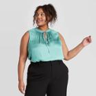 Women's Plus Size Smocked Tank Top - A New Day Teal