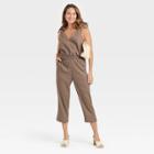 Women's Sleeveless Tie Shoulder Jumpsuit - A New Day Brown