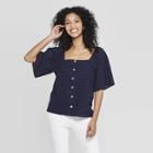 Women's Short Sleeve Square Neck Eyelet Top - A New Day Navy (blue)
