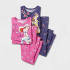 Girls' Disney Princess 4pc Snug Fit Long Sleeve Pajama Set - Pink/purple