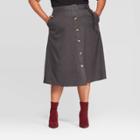 Women's Plus Size Button Front Skirt - Ava & Viv Dark Gray