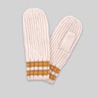 Women's Striped Cuff Mitten - A New Day Cream One Size, Beige