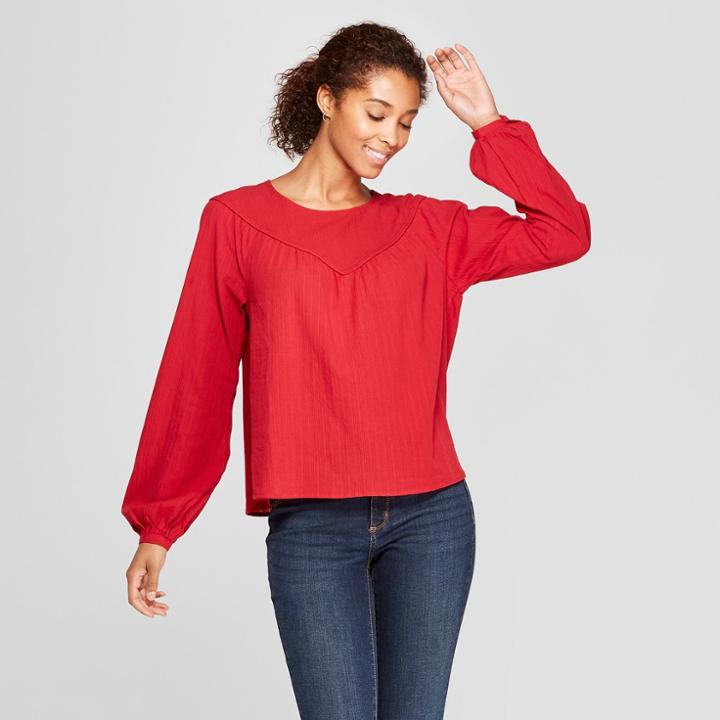 Women's Long Sleeve Yoke Detail Blouse - Universal Thread Red