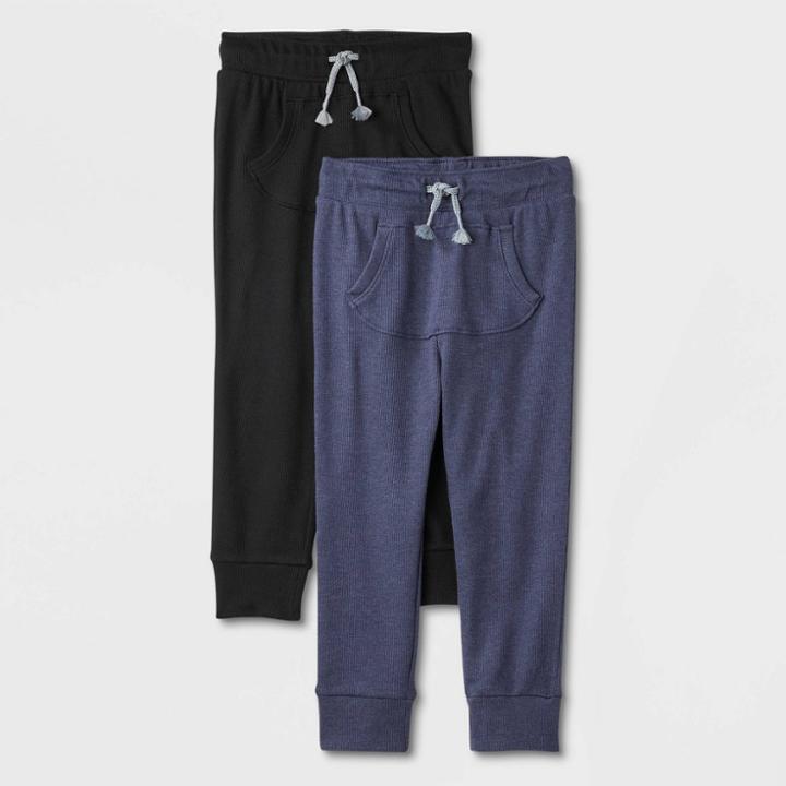 Toddler Boys' 2pk Rib-knit Pull-on Jogger Pants - Cat & Jack Navy Blue/black