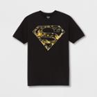 Men's Short Sleeve Dc Comics Superman Yellow Flame Crew T-shirt - Black