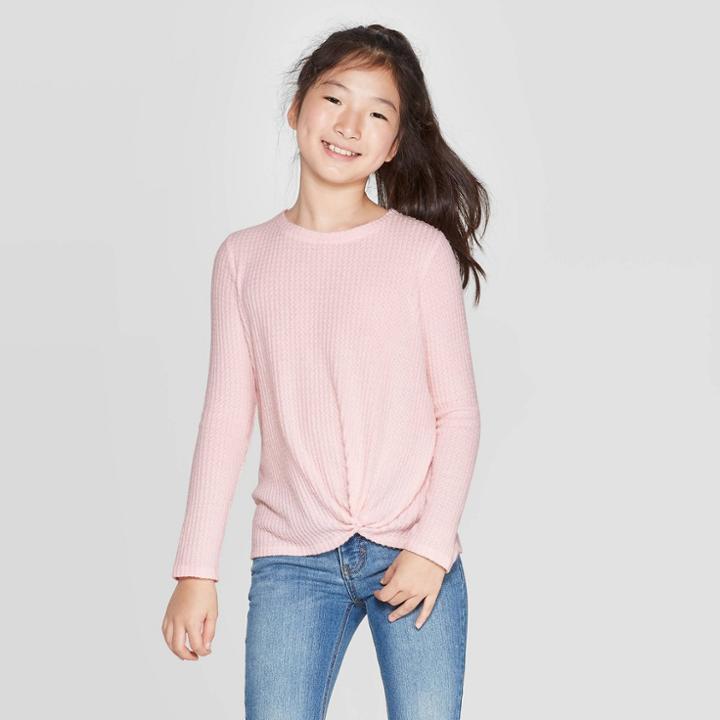 Girls' Long Sleeve Cozy Waffle T-shirt - Cat & Jack Pink