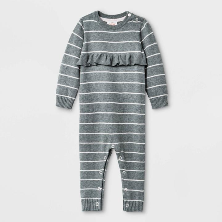 Baby Girls' Ruffle Sweater Romper - Cat & Jack Gray Newborn, Girl's