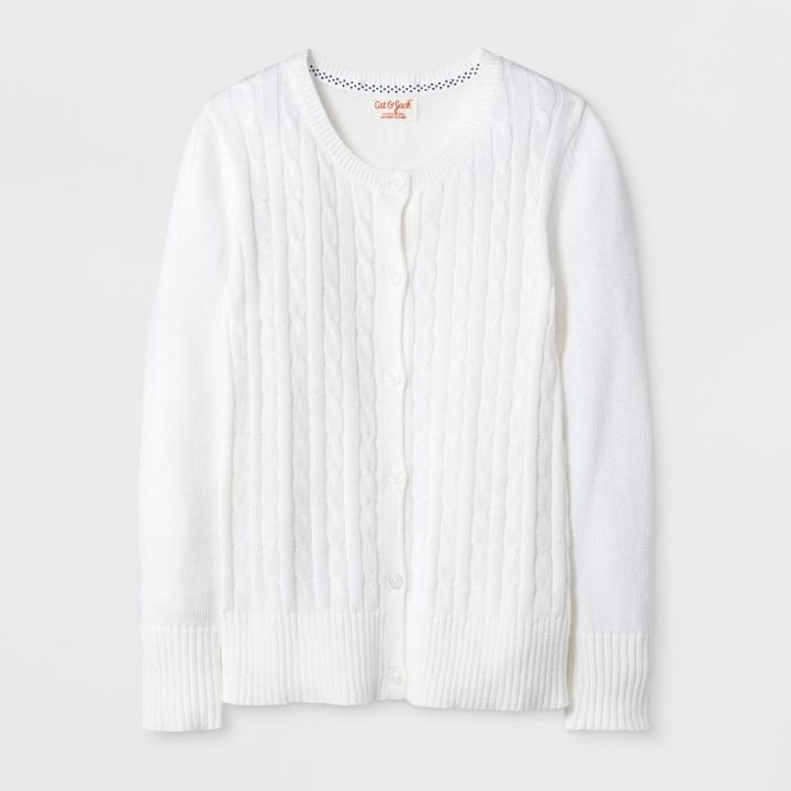 Girls' Crew Neck Cable Knit Uniform Cardigan - Cat & Jack White