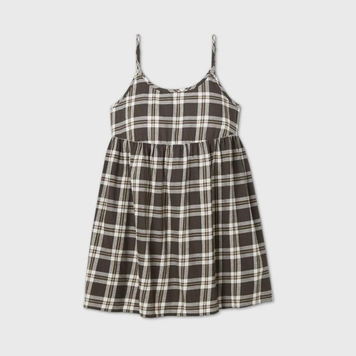 Women's Plaid Sleeveless Woven Babydoll Dress - Wild Fable Jet Black