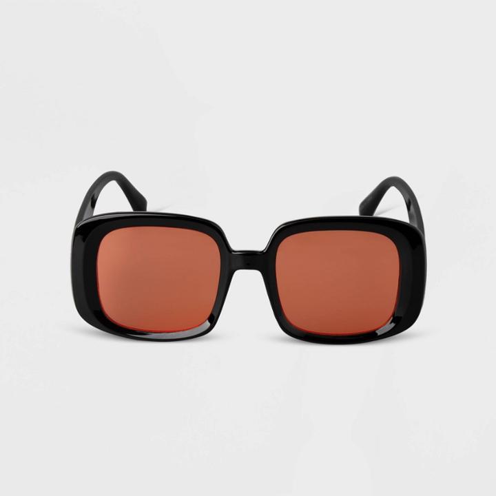 Women's Plastic Rectangle Sunglasses - A New Day Black