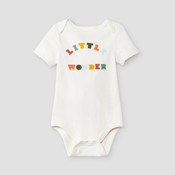 Baby Boys' 'little Wonder' Short Sleeve Bodysuit - Cat & Jack Cream Newborn, Ivory