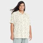 Women's Plus Size Short Sleeve Button-down Shirt - Ava & Viv Cream Polka Dot X, Ivory Polka Dot