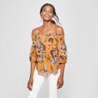 Women's 3/4 Sleeve Off The Shoulder Floral Knit Top - Xhilaration Yellow