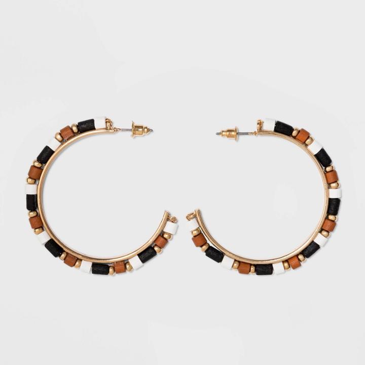 Mixed Wood Beaded Hoop Earrings - A New Day Natural