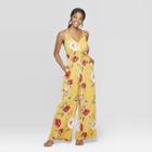 Women's Floral Print Deep V-neck Strappy Wrap Front Jumpsuit - Xhilaration Mustard
