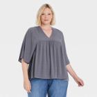 Women's Plus Size Flutter Short Sleeve V-neck Blouse - Knox Rose Navy
