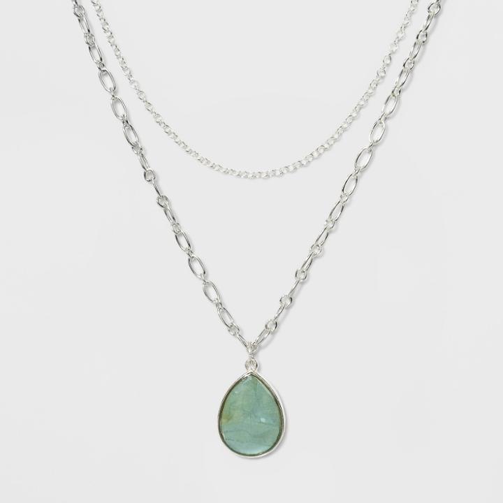 Mother Of Pearl Drop Short Necklace - A New Day Blue/silver