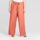 Women's Plus Size Wide Leg Linen Pants - A New Day Red 1x, Women's,