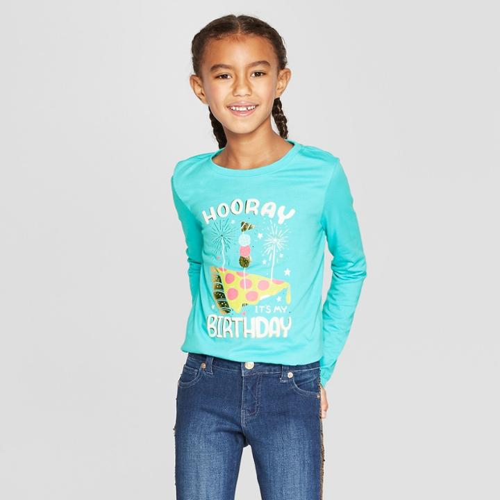 Girls' Long Sleeve Birthday Graphic T-shirt - Cat & Jack Aqua