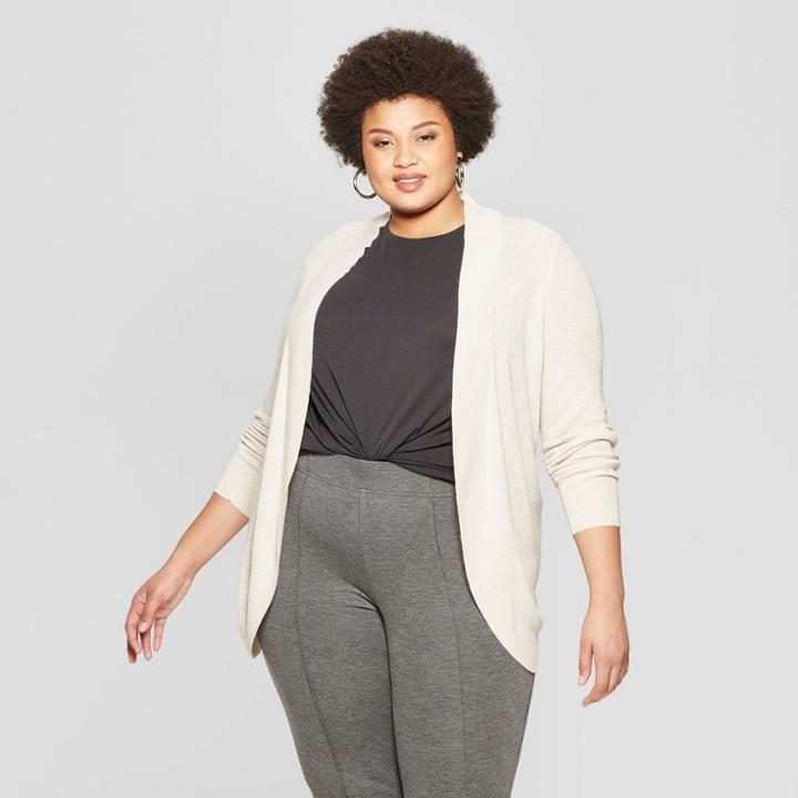 Women's Plus Size Long Sleeve Open Layering Cocoon Cardigan - Ava & Viv Light Heather Oatmeal