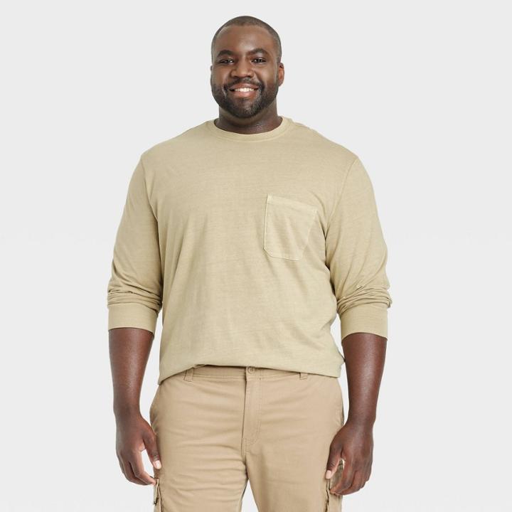 Men's Big & Tall Long Sleeve Garment Dyed Pocket T-shirt - Goodfellow & Co