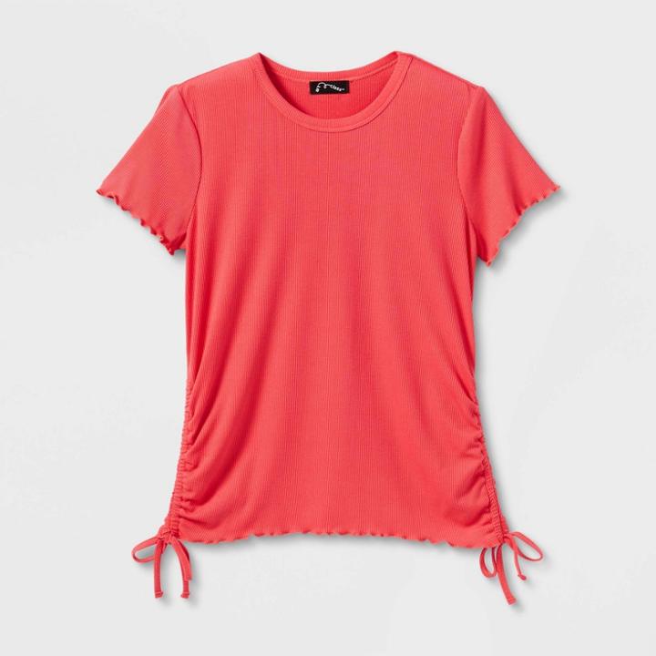 Girls' Boxy Side Cinch Short Sleeve T-shirt - Art Class Coral