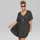 Women's Plus Size Floral Print Short Sleeve Smocked Waist Dress - Wild Fable Black