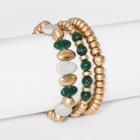 Mixed Bead With Semi-precious Green Jasper Stretch Bracelet Set 3pc - Universal Thread Green