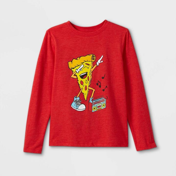 Boys' Dancing Pizza Emoji Graphic Long Sleeve T-shirt - Cat & Jack Bright Red