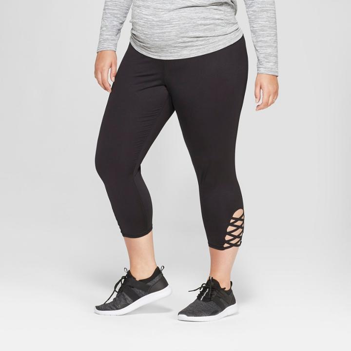Maternity Plus Size Criss Cross Active Capri Leggings - Isabel Maternity By Ingrid & Isabel Black