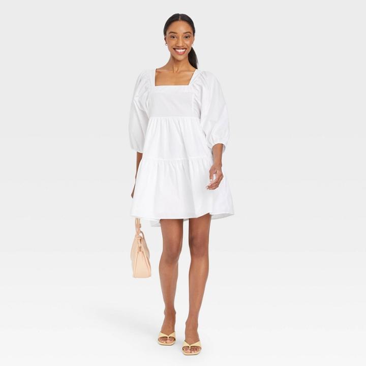 Women's Short Sleeve A-line Dress - A New Day White