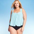 Women's Plus Size Drape Front One Piece Swimsuit - Aqua Green Blue