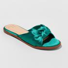 Women's Stacia Wide Width Knotted Satin Slide Sandals - A New Day Green 8.5w,