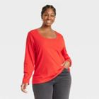 Women's Plus Size Slim Fit Long Sleeve Scoop Neck Ribbed T-shirt - Ava & Viv Red