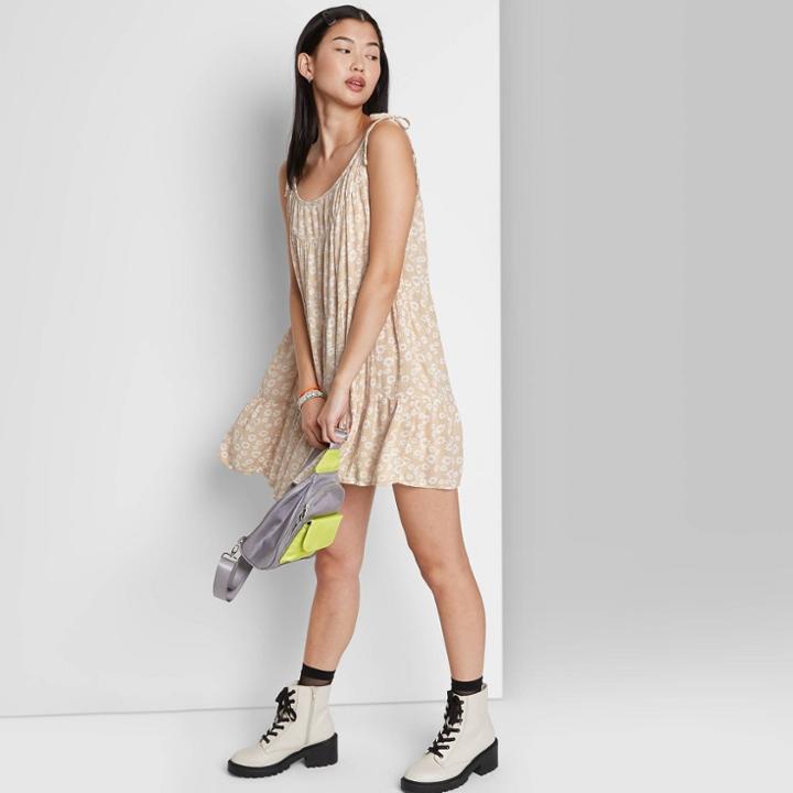 Women's Woven Sleeveless Tiered Swing Dress - Wild Fable Off-white Floral
