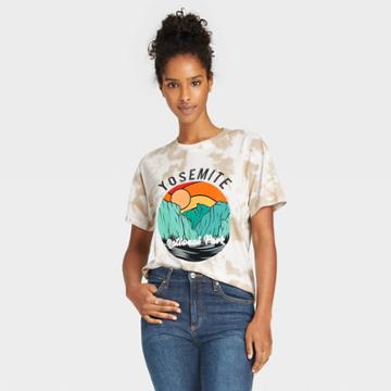 National Park Foundation Women's Yosemite Short Sleeve Graphic T-shirt - White Tie-dye
