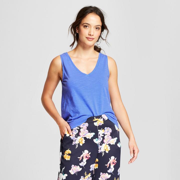Women's Loose Fit V-neck Tank - A New Day Neon Blue