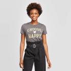 Modern Lux Women's Disney Choose Happy Short Sleeve T-shirt (juniors') - Charcoal Heather Xs, Women's, Gray
