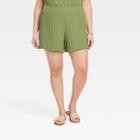 Women's Plus Size High-rise Ribbed Shorts - A New Day Green