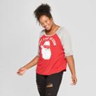 Women's Plus Size 3/4 Sleeve Christmas Don't Stop Believin' Raglan T-shirt - Fifth Sun (juniors') Red/gray