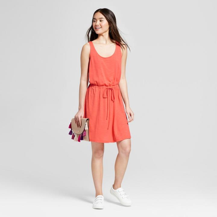 Women's Sleeveless Tie Waist Knit Dress - A New Day Coral (pink)