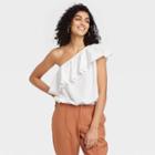 Women's One Shoulder Ruffle Top - A New Day White