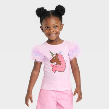 Toddler Girls' Afro Unicorn Solid T-shirt - Pink