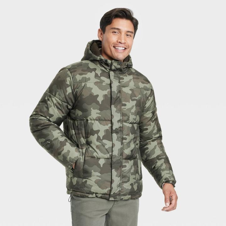 Men's Big & Tall All Over Camo Print Midweight Puffer Jacket - Goodfellow & Co Black