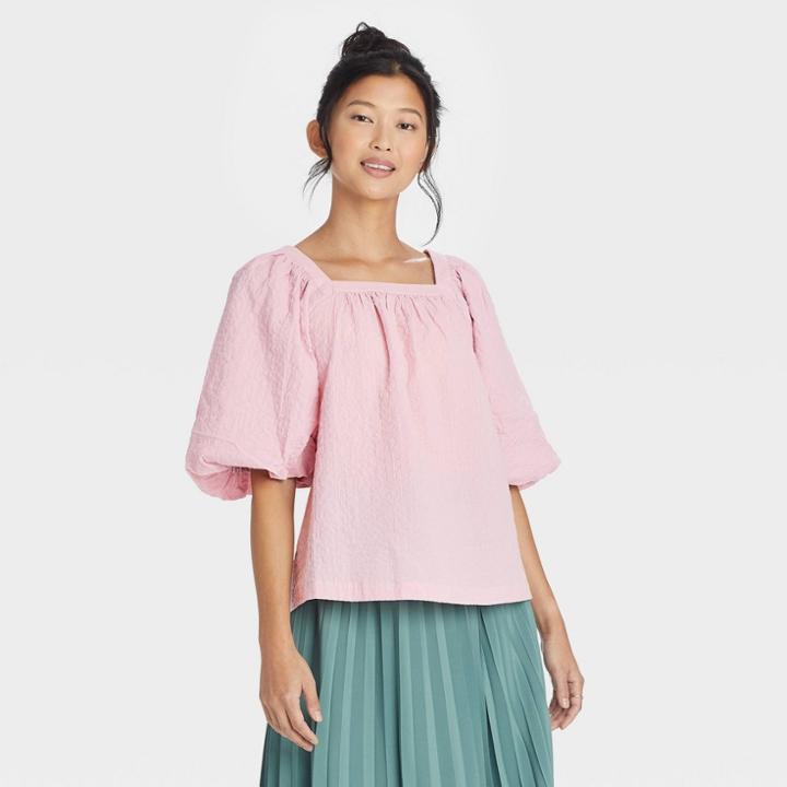 Women's Puff Short Sleeve Blouse - A New Day