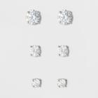 Target Sterling Silver Three Pair Round Basket 4mm, 5mm, 6.5 Cubic Zirconia Stud Post Earring Set -