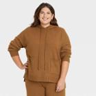 Women's Plus Size Crewneck Hooded Pullover Sweater - A New Day Olive Green