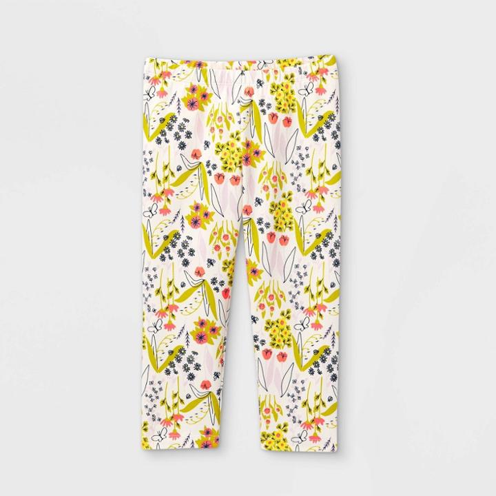 Girls' Floral Capri Leggings - Cat & Jack Cream